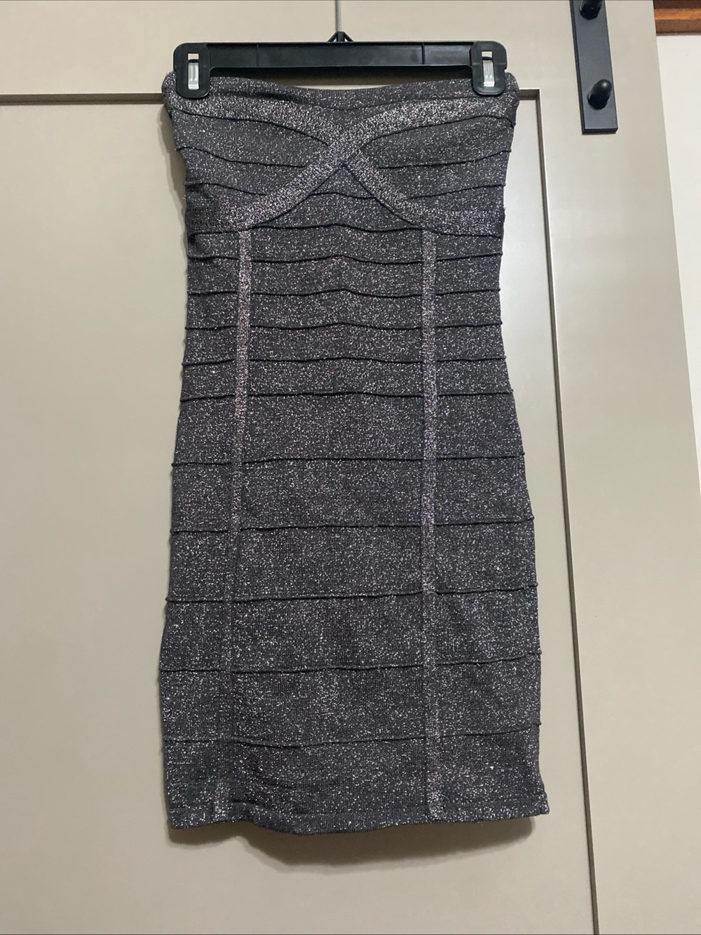 Charlotte Russe Y2K Metallic Charcoal Strapless Bandage Dress